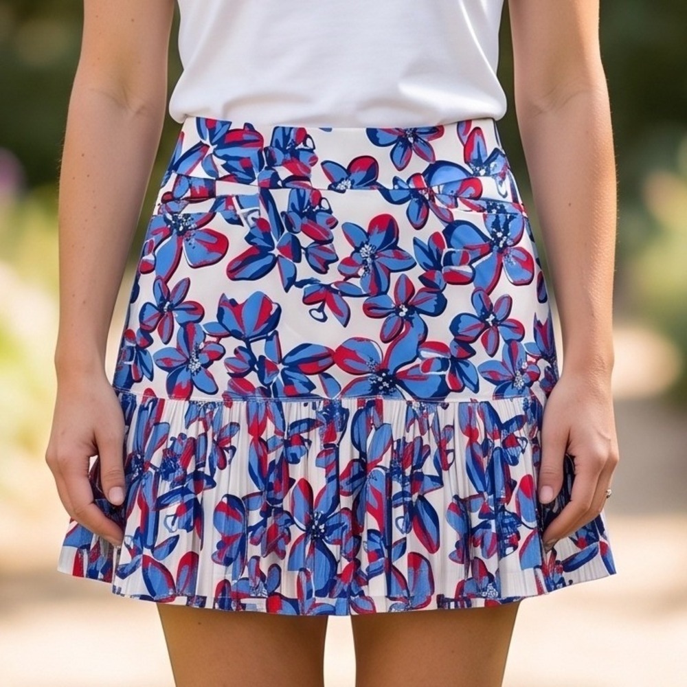 Tail Floral Golf Skort Blue Red White Pleated Hem Pockets Athletic Skirt